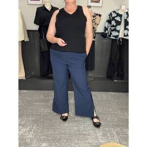 NEW BEFORE YOU COLLECTION wide leg side slit pants in navy